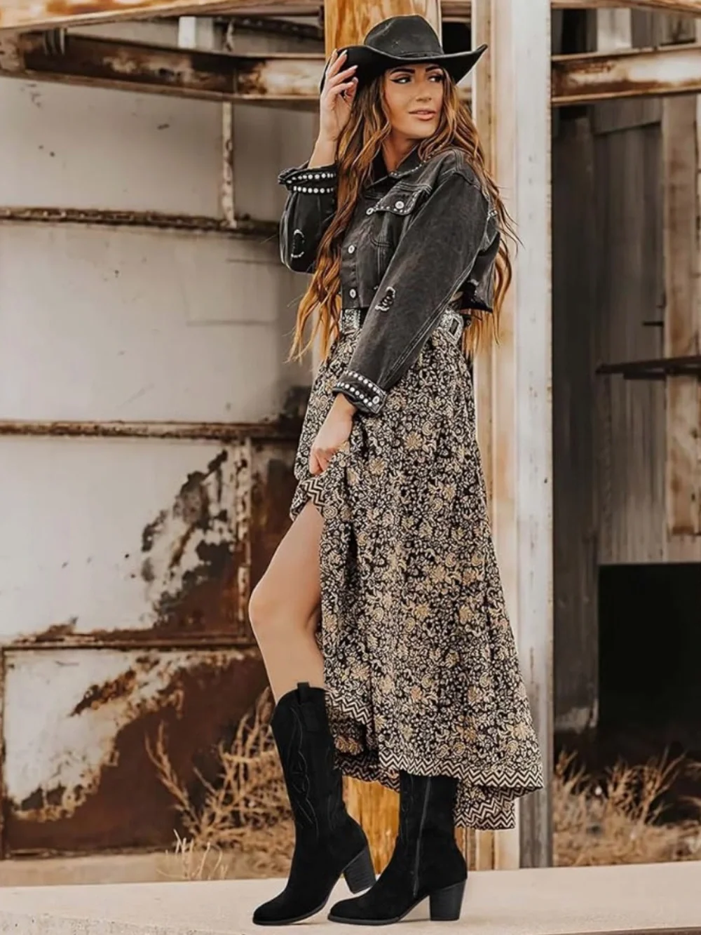 Shibever Cowboy Black Boots for Women Size 10 New in Box #Lux-CL